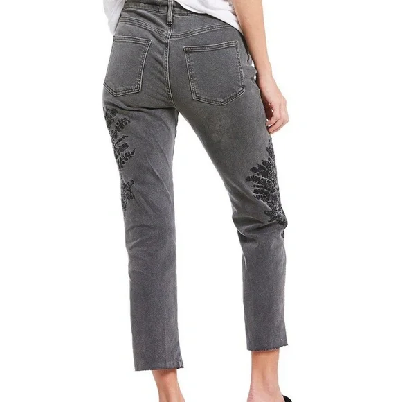 Free People cut-off Floral embroidered gray jeans Womens Size 26 Boho Stretchy - Picture 5 of 15